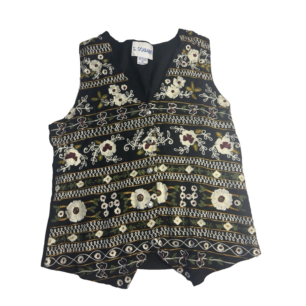 Vtg 90s Women Crochet Granny Cottage Vest Women M Hippie Boho Teacher Unique Art